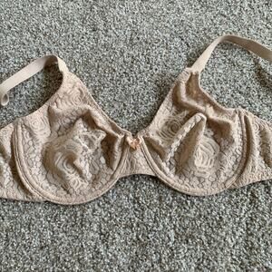 Wacoal Tan Lace Bra 851205 Sz 34D Underwired Unlined